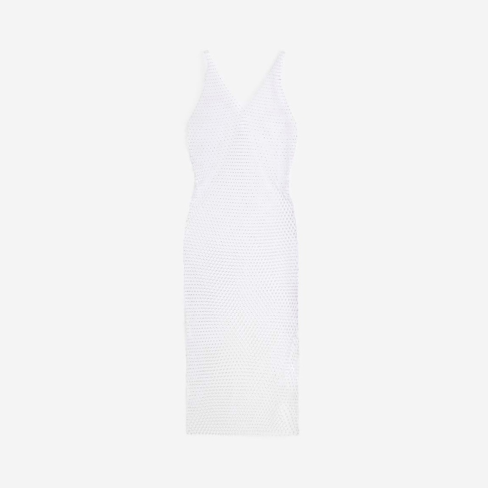 NWT H&M Rhinestone-Embellished Net Dress in White/Silver | Size XS/S